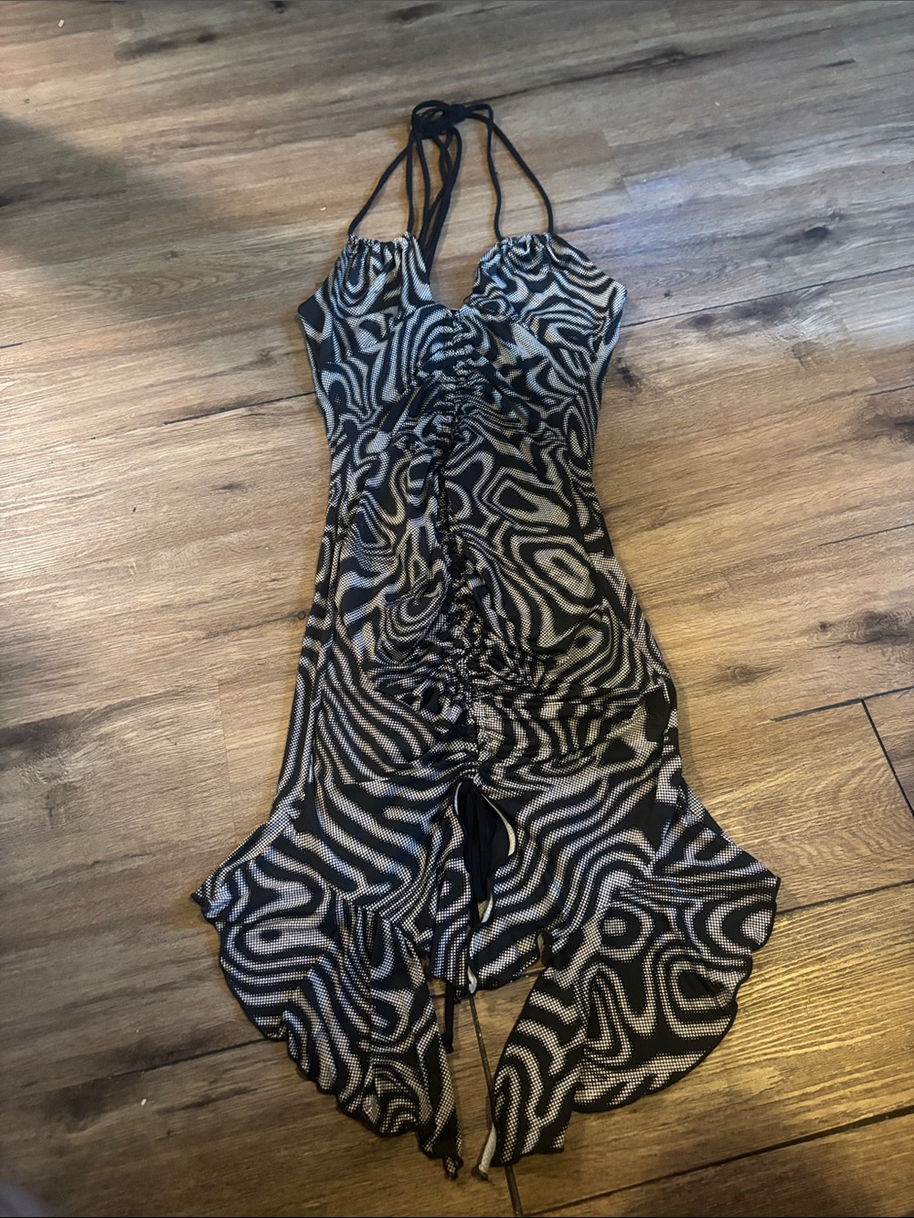 Black & White Swirl Halter Maxi Dress